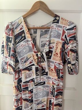 Reformation Retro Postcard Tie-Front V-Neck Top - Multi-color Print